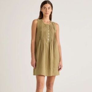 Quince organic cotton olive green gauze swing dress